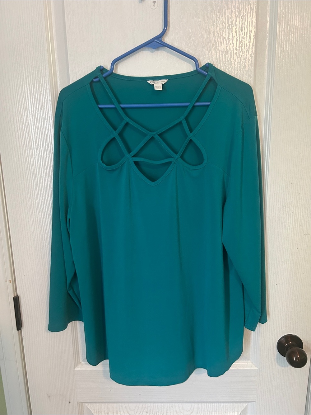 Cato Plus Size Crisscross V-Neck Long Sleeve Top in Teal